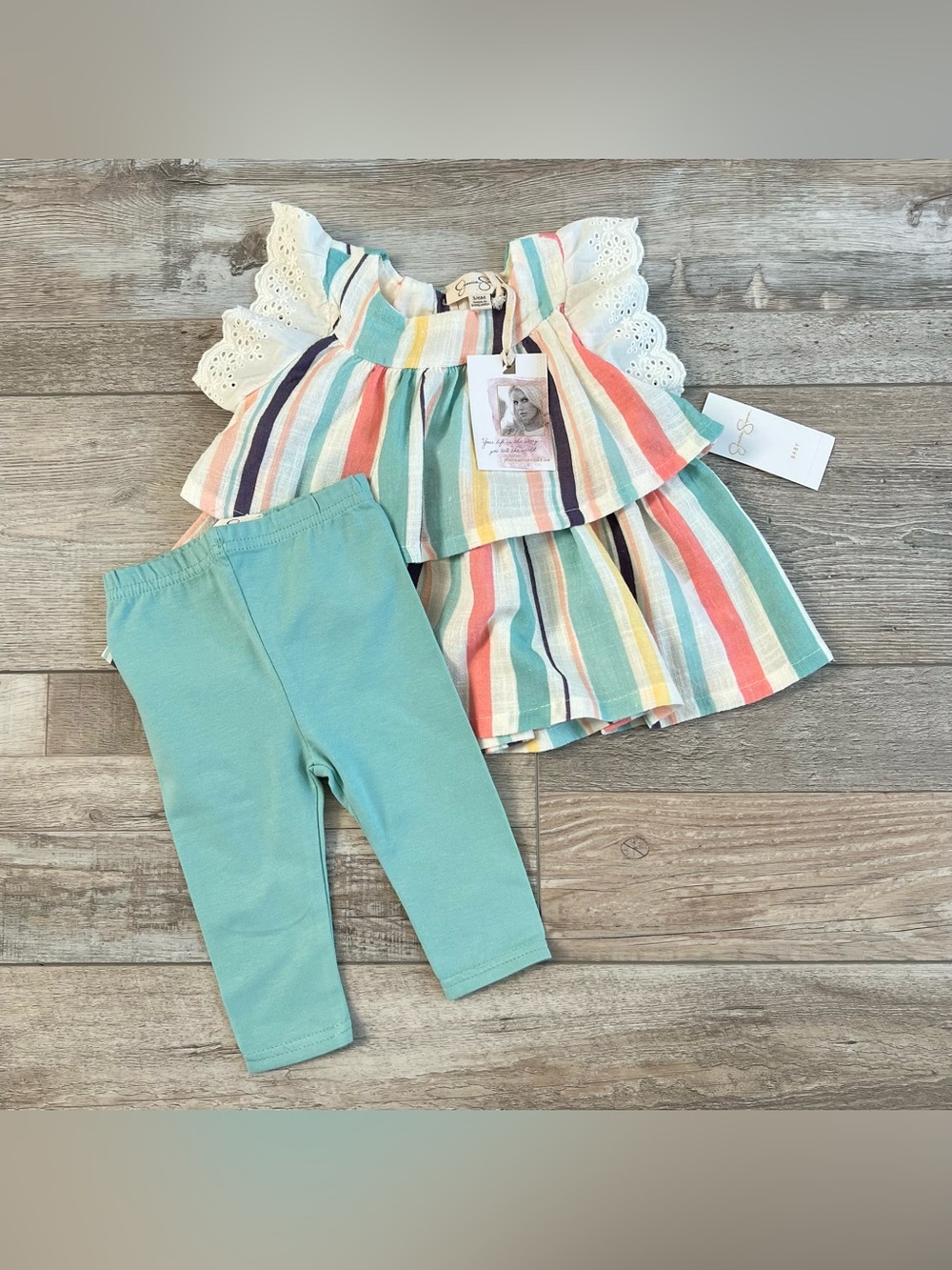 NWT Jessica Simpson Girls Striped Tiered Tunic Set Size 3/6 Months